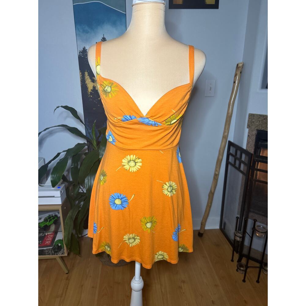 Urban Outfitters Babydoll Top Mini Dress Orange Flower summer boho retro M